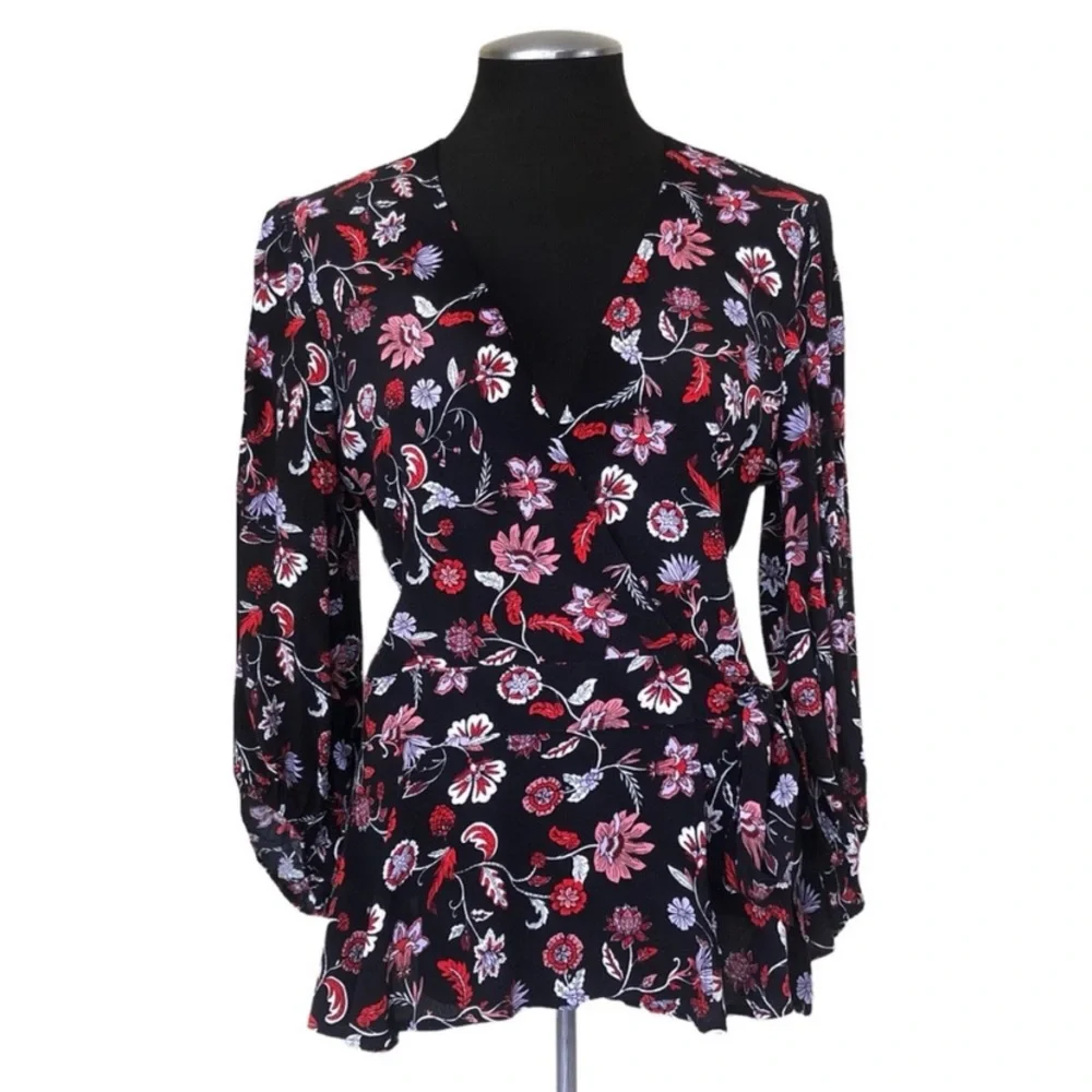 Banana Republic - Floral Puff Sleeve Peplum‎ Wrap Top S